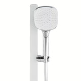 Zestaw prysznicowy SAT w wykończeniu biały/chrom z półką, z drążkiem prysznicowym i słuchawką prysznicową z 3 strumieniami
