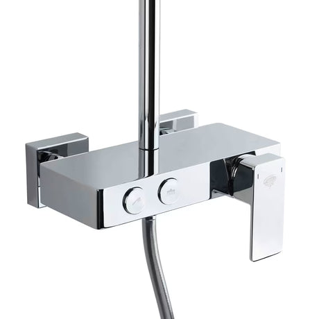 System prysznicowy SAT Chrome z baterią dźwigniową, półką, deszczownicą i słuchawką prysznicową w wykończeniu biały/chrom.