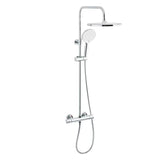 System prysznicowy SAT Chrome z baterią termostatyczną, z deszczownicą 25 cm i słuchawką prysznicową z trzema strumieniami.