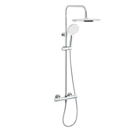 System prysznicowy SAT Chrome z baterią termostatyczną, z deszczownicą 25 cm i słuchawką prysznicową z trzema strumieniami.