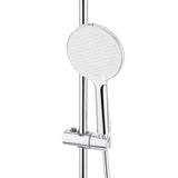 System prysznicowy SAT Chrome z baterią termostatyczną, z deszczownicą 25 cm i słuchawką prysznicową z trzema strumieniami.