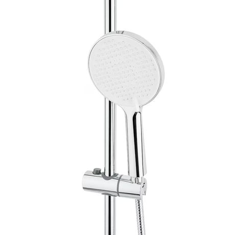 System prysznicowy SAT Chrome z baterią termostatyczną, z deszczownicą 25 cm i słuchawką prysznicową z trzema strumieniami.