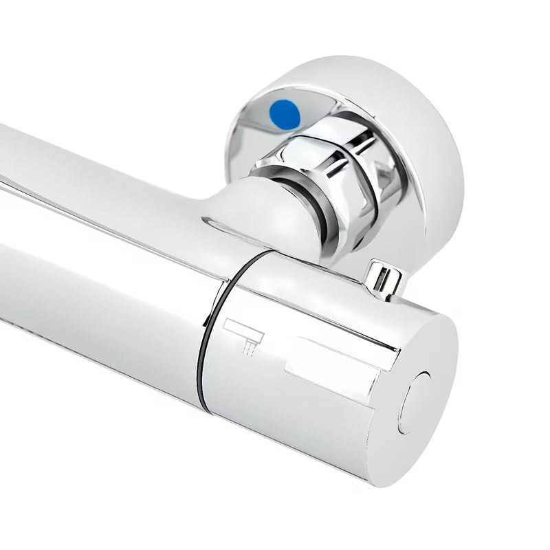 System prysznicowy SAT Chrome z baterią termostatyczną, z deszczownicą 25 cm i słuchawką prysznicową z trzema strumieniami.