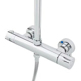 System prysznicowy SAT Chrome z baterią termostatyczną, z deszczownicą 25 cm i słuchawką prysznicową z trzema strumieniami.