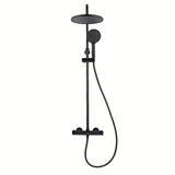 Czarny matowy system prysznicowy SAT z baterią termostatyczną, z deszczownicą 25 cm i słuchawką prysznicową