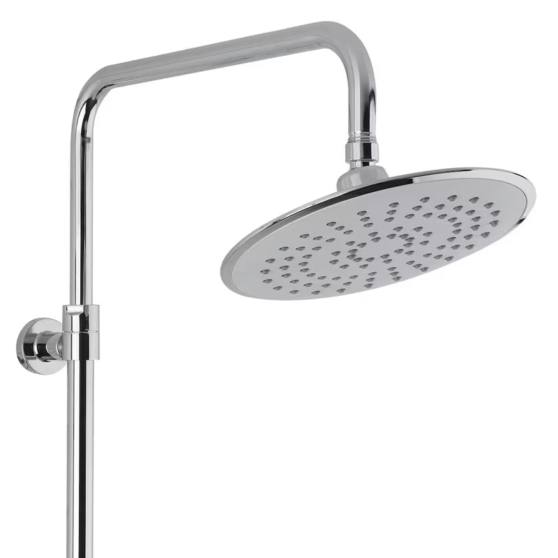 System prysznicowy SAT Chrome z baterią termostatyczną, z deszczownicą, słuchawką prysznicową i szklaną półką w wykończeniu chrom/biały.