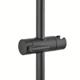 Czarny mat system prysznicowy SAT z baterią termostatyczną, z deszczownicą, słuchawką prysznicową i szklaną półką.