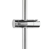 System prysznicowy SAT z baterią termostatyczną w wykończeniu biały/chrom z deszczownicą, słuchawką prysznicową i szklaną półką.