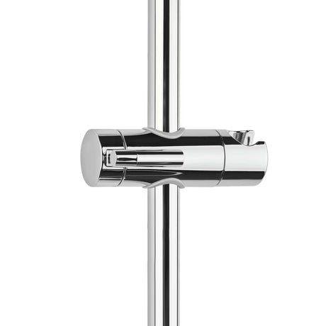 System prysznicowy SAT z baterią termostatyczną w wykończeniu biały/chrom z deszczownicą, słuchawką prysznicową i szklaną półką.