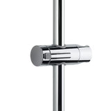 System prysznicowy SAT Chrome z baterią termostatyczną, ze szklaną półką, deszczownicą i słuchawką prysznicową w chromie.