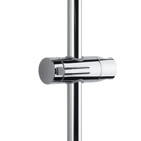 System prysznicowy SAT Chrome z baterią termostatyczną, ze szklaną półką, deszczownicą i słuchawką prysznicową w chromie.