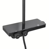 Czarny mat system prysznicowy SAT z baterią termostatyczną, z deszczownicą i słuchawką prysznicową z trzema strumieniami.