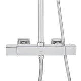 Chromowany termostatyczny system prysznicowy SAT z deszczownicą 32 × 21 cm i rączką prysznicową.