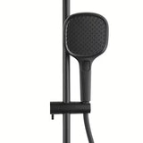 Termostatyczny system prysznicowy SAT w wykończeniu czarny mat z deszczownicą 32×21 cm i rączką prysznicową.
