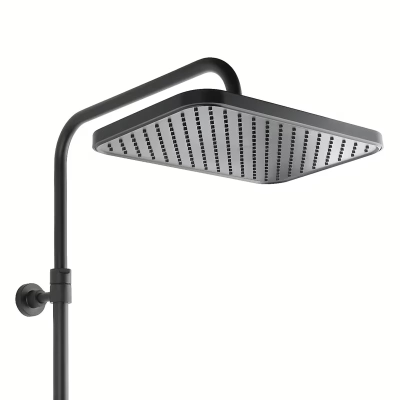 Termostatyczny system prysznicowy SAT w wykończeniu czarny mat z deszczownicą 32×21 cm i rączką prysznicową.