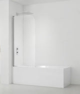 Parawan nawannowy SAT Chrome z profilem chrom, panelem obrotowym i szkłem z powłoką EasyClean, wysokość 150 cm.