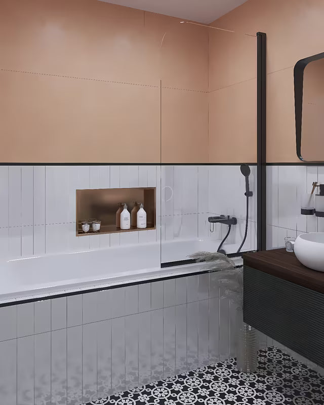 Parawan nawannowy SAT 150x80 cm z przezroczystym szkłem i czarnym matowym profilem