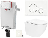 Zestaw WC podtynkowy SAT Fusion z technologią spłukiwania wirowego, modułem podtynkowym, spłuczką, białym przyciskiem i deską sedesową