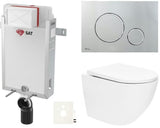 Zestaw WC podtynkowy SAT Fusion z technologią spłukiwania wirowego, modułem podtynkowym, spłuczką i przyciskiem w kolorze chrom połysk.