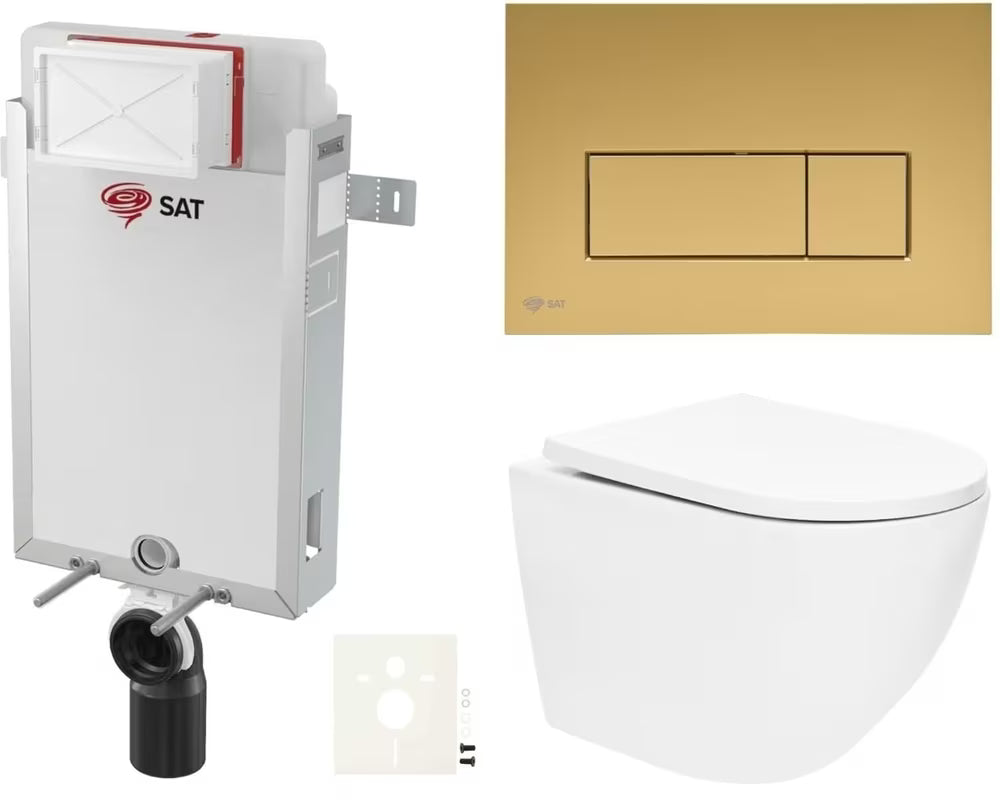 Zestaw WC podtynkowy SAT Fusion z technologią spłukiwania wirowego i przyciskiem w kolorze gold mat