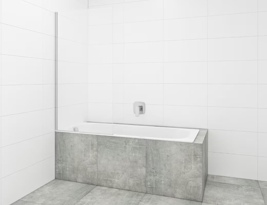 Stała parawan nawannowy SAT Chrome 150x80 cm z profilem chrom i szkłem z powłoką EasyClean.
