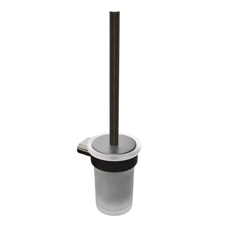 Ścienna SZCZOTKA do Wc SAT Simply R w wykończeniu PVD Gun Metal z pojemnikiem z mlecznego szkła.