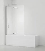 Dwuczęściowa łamany parawan nawannowy SAT Sk 150x105 cm z przezroczystym szkłem i chromowanymi profilami