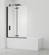 Czarna parawan nawannowy SAT SK 150x105 cm z przezroczystym szkłem i otwieraniem składanym