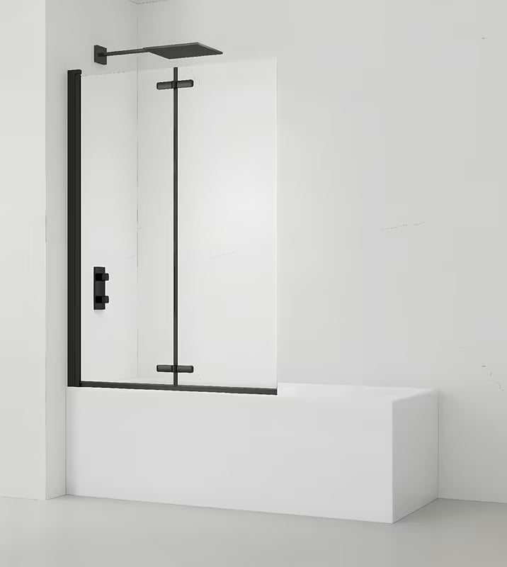 Czarna parawan nawannowy SAT SK 150x105 cm z przezroczystym szkłem i otwieraniem składanym
