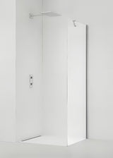 Stała ścianka boczna do drzwi prysznicowych 90 cm z przezroczystym szkłem i profilami w chromie połysk.