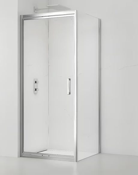 Kwadratowa kabina prysznicowa SAT Tex-C 100x100 cm z drzwiami przesuwnymi, przezroczystym szkłem i chromowaną ramą
