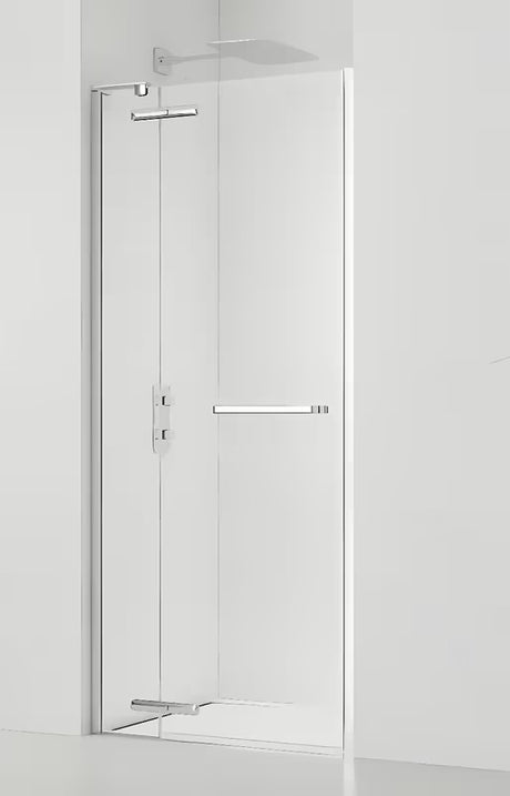 Drzwi prysznicowe wnękowy SAT TGD New 120 cm w połyskującym chromie, z przezroczystym szkłem i powłoką Easyclean.