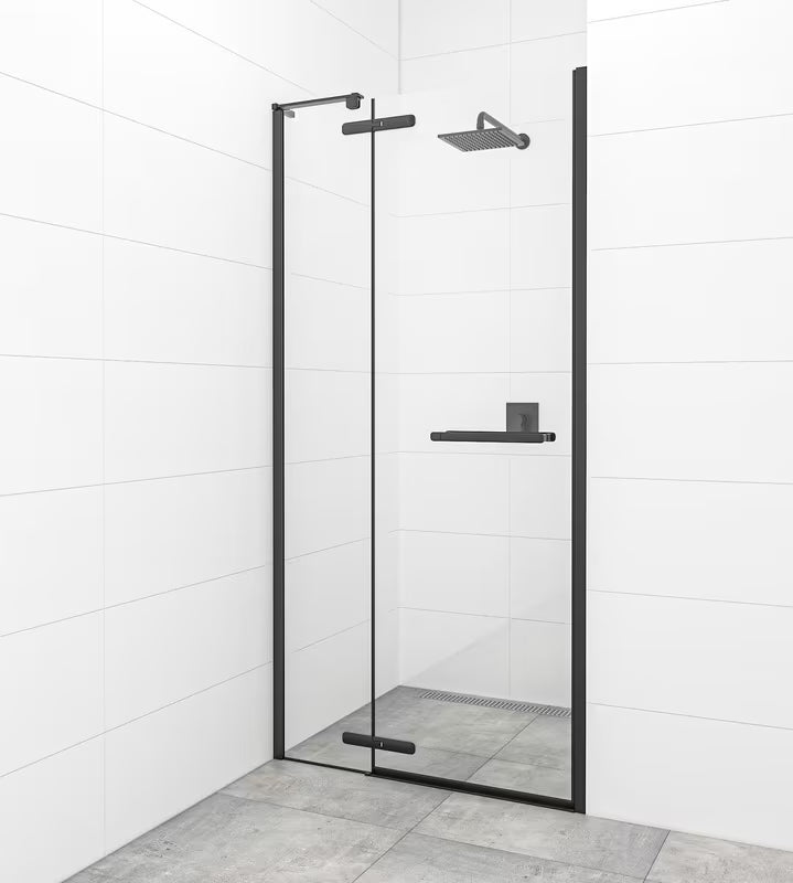 Drzwi prysznicowe uchylne drzwi prysznicowe SAT Tgd New 90 cm w kolorze czarny mat, z przezroczystym szkłem i powłoką Easyclean.