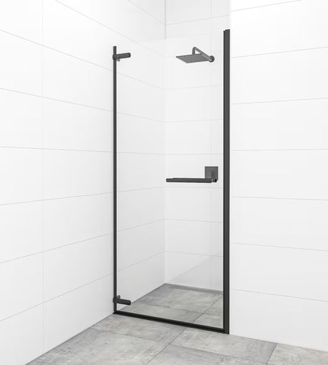 Drzwi prysznicowe uchylne drzwi prysznicowe SAT TGD New 100 cm w kolorze czarny mat, z przezroczystym szkłem i powłoką Easyclean.