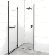 Bezramowa drzwi prysznicowe SAT TGD New 80 cm w kolorze czarny mat z przezroczystym szkłem i powłoką Easyclean.