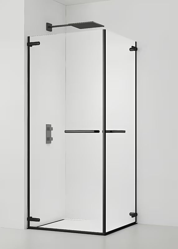 Kwadratowy bezramowy kabina prysznicowa SAT Tgd New 90x90 cm w czarnym macie z przezroczystym szkłem