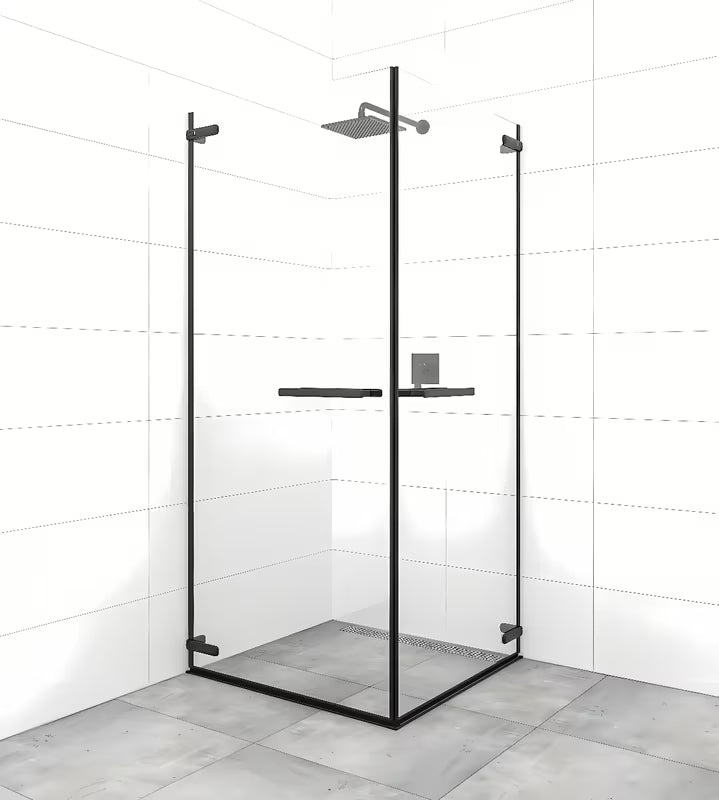 Kwadratowy bezramowy kabina prysznicowa SAT Tgd New 90x90 cm w czarnym macie z przezroczystym szkłem