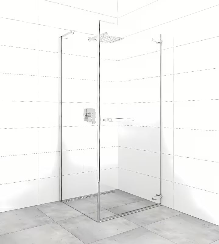 Kabina prysznicowa prostokątna SAT TGD New 90x80 cm z przezroczystym szkłem i profilami w połyskującym chromie.