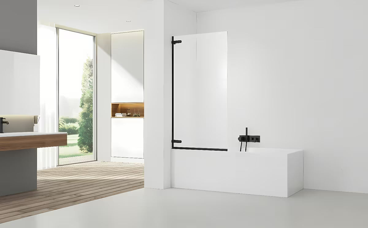 Uchylna parawan nawannowy SAT Tgd New 150x80 cm z przezroczystym szkłem i czarnym matowym profilem