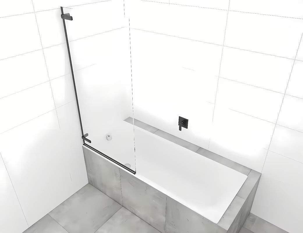 Uchylna parawan nawannowy SAT Tgd New 150x80 cm z przezroczystym szkłem i czarnym matowym profilem