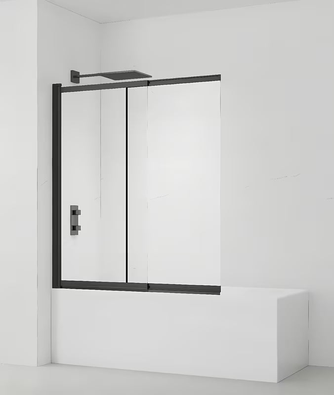 Przesuwna parawan nawannowy SAT Vision 140x120 cm z czarnym profilem i przezroczystym szkłem