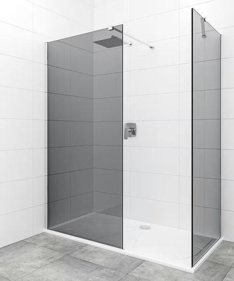 SAT Walk-in ścianka prysznicowa Walk‑in- 100x90 cm w błyszczącym chromie z nieprzezroczystym szkłem z efektem dymionym