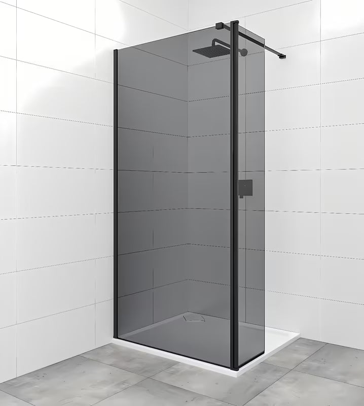 SAT Walk-in ścianka prysznicowa Walk‑in- 100 cm w kolorze czarnym z nieprzezroczystym szkłem w efekcie dymionym.
