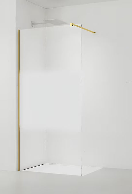 Walk-in ścianka prysznicowa SAT Walk-in 100 cm w błyszczącym złocie, ze szkłem transparentnym i pasem intymnym.