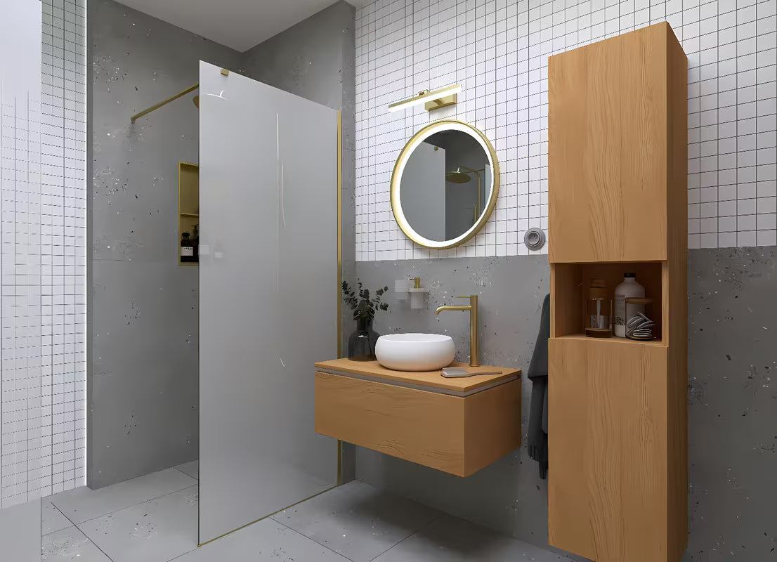 Walk-in parawan prysznicowy SAT Walk-in 100 cm w wykończeniu mosiężnym z bezpiecznym szkłem i powłoką EasyClean.