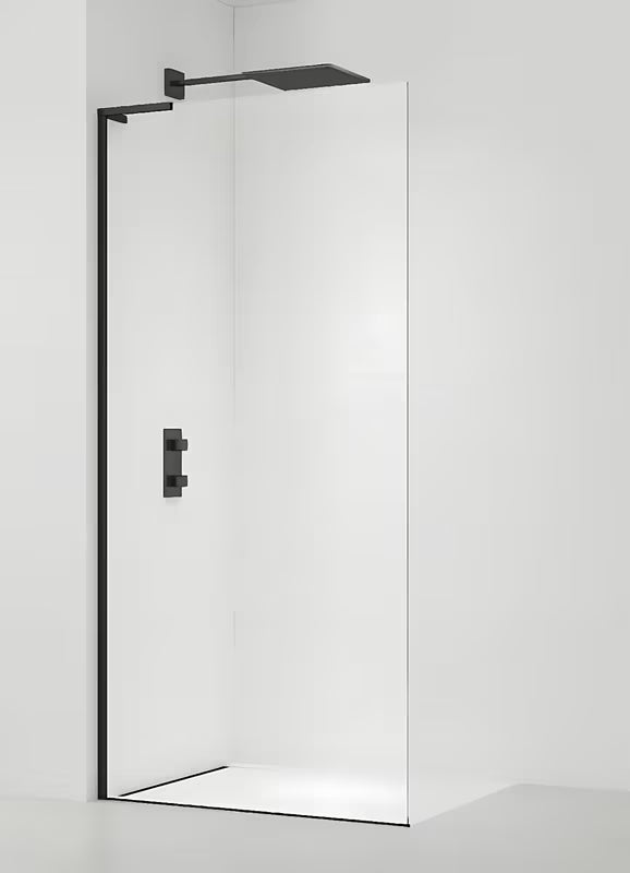 Walk-in ścianka prysznicowa SAT Walk-in 100 cm w czarnym macie z przezroczystym szkłem i powłoką EasyClean