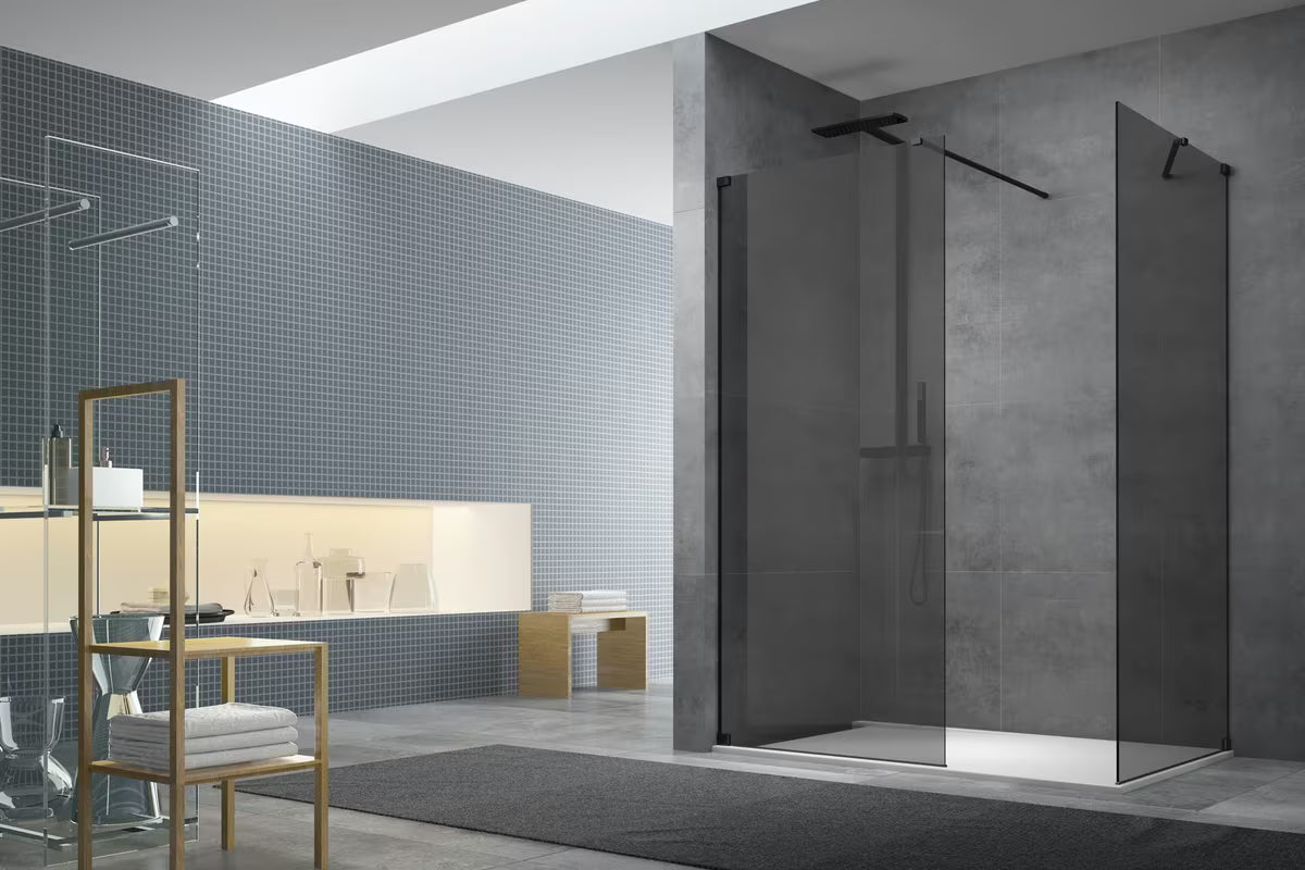SAT Walk-in ścianka prysznicowa Walk‑in- 110x90 cm w czarnym wykończeniu ze stałą ścianką szklaną
