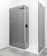 Walk-in ścianka prysznicowa SAT Walk-in 110x90 cm w błyszczącym chromie z nieprzezroczystym szkłem z efektem dymionym.