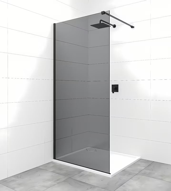 SAT Walk-in ścianka prysznicowa Walk‑in- 110 cm w czarnym wykończeniu z nieprzezroczystym szkłem dymionym.