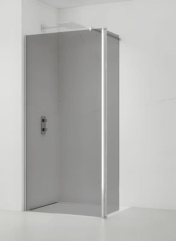 Walk-in ścianka prysznicowa SAT Walk-in 110 cm w błyszczącym chromie, z nieprzezroczystym szkłem i dekorem dymionym.